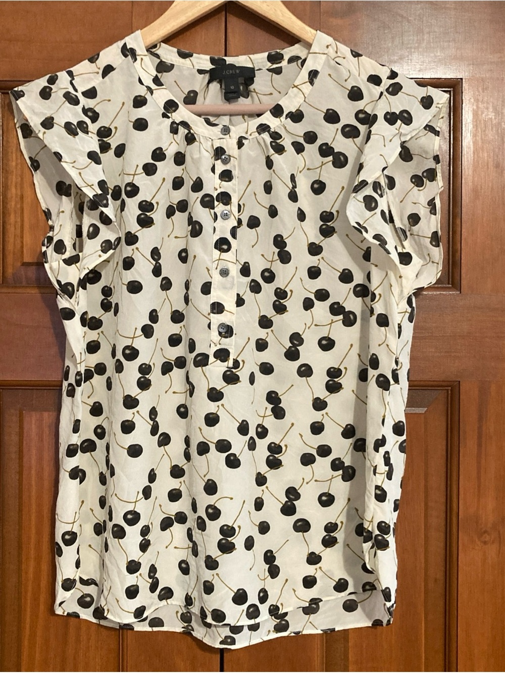 J. Crew Cream Blouse top Black Cherry Print 100% silk women’s size 10